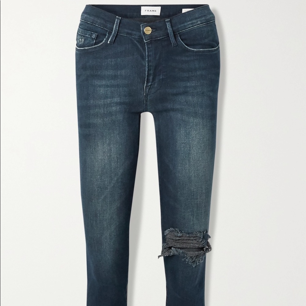 frame le skinny de jeanne distressed blue
